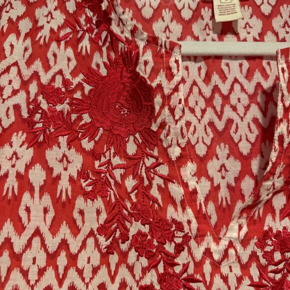 Sundance Ikat Misha Coverup Floral Embroidery Red White Size Large - Picture 3 of 5